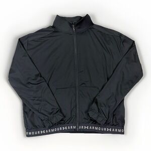 Under Armour Women's XL Black‎ Training Jacket Full Zip Mesh Vent Wordmark Hem